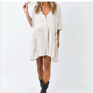 Women's Cream Button-Down mini dress